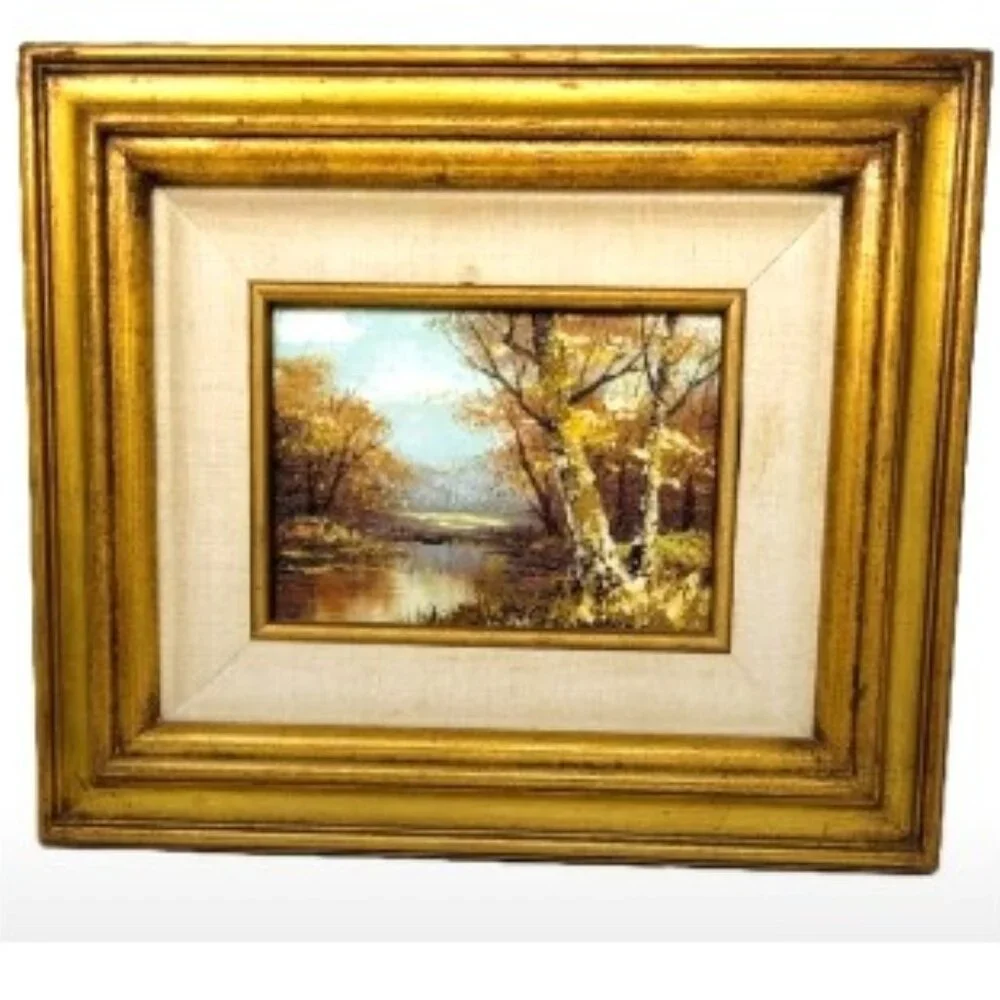 Original Oil on Canvas River Autumn Landscape Art Painting